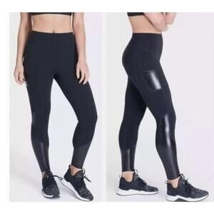 SPANX Every Wear Gloss Panel Very Black Leggings/pants, Small; Pockets